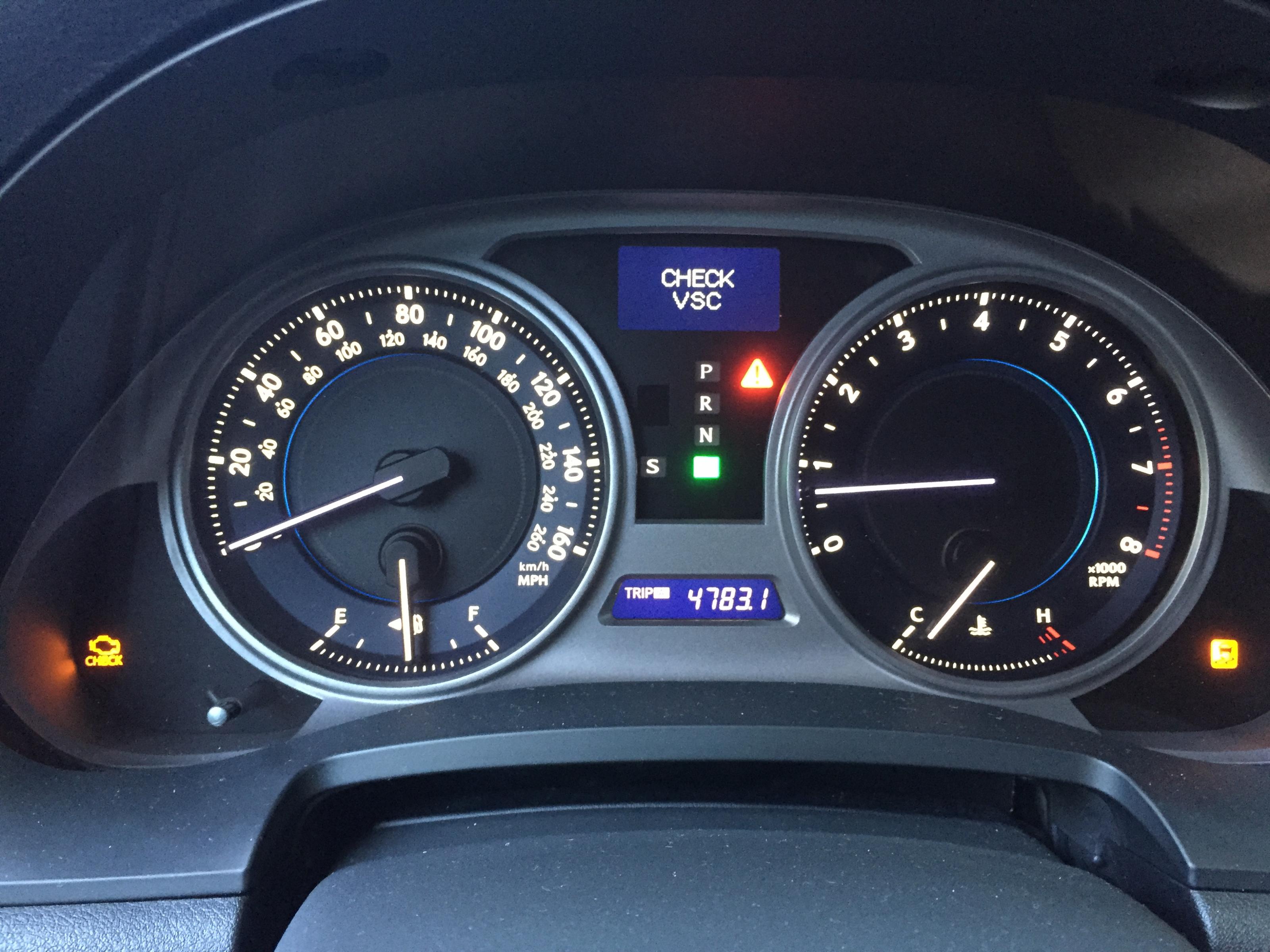 Check VSC, Traction Control, and Check Engine Lights on