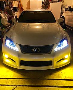 2010 Lexus IS-F Bagged NorCal-front-headlights-on.jpe