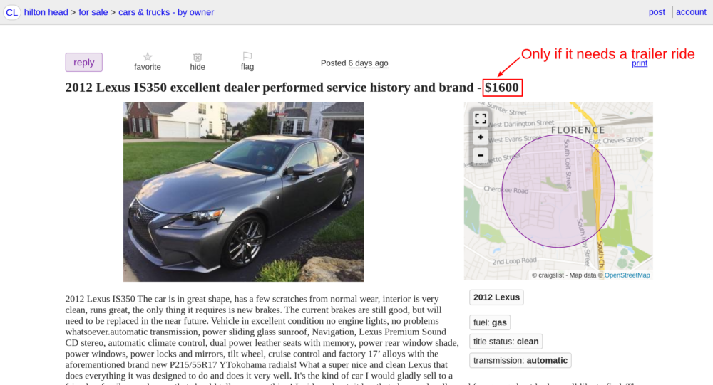 Possible IS 350 Craigslist Scam
