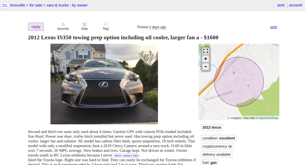 Possible IS 350 Craigslist Scam